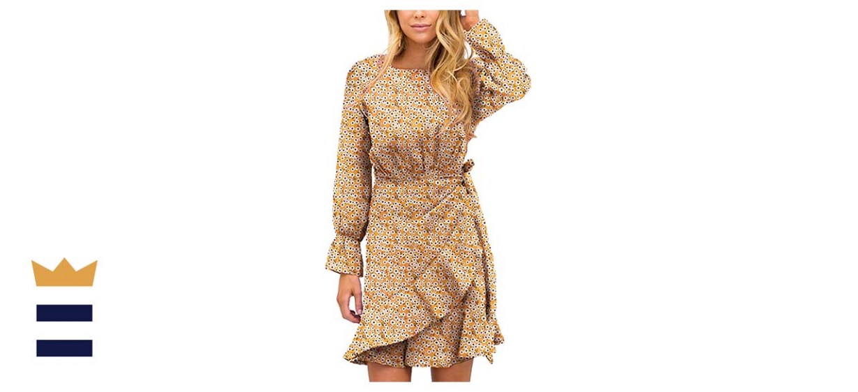Relipop Polka Dot Floral Mustard Dress