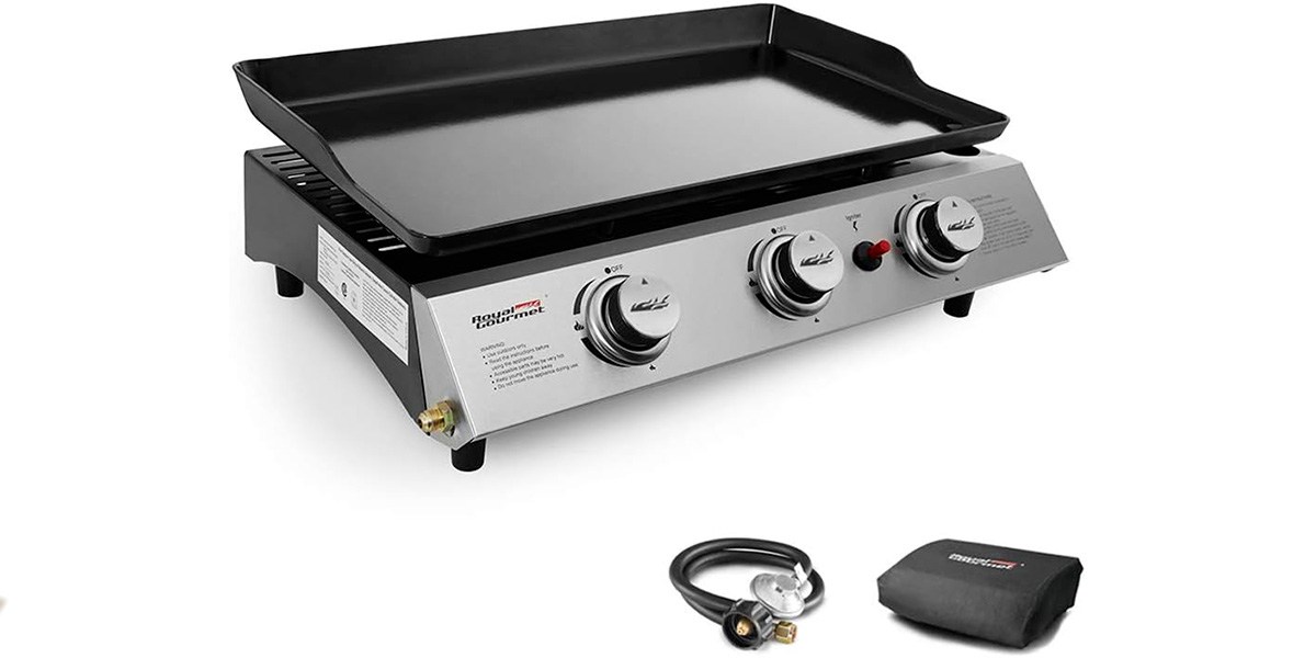 Royal Gourmet Portable Three-Burner Propane Gas Grill Griddle on white background
