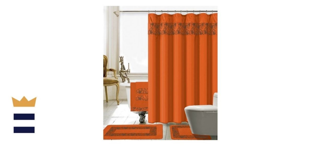 Sanches 18 Piece Embroidery Shower Curtain Set