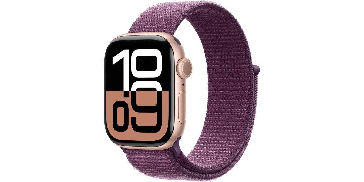 Apple Watch Series 10 [GPS 42mm case] Smartwatch with Rose Gold Aluminium Case with Plum Sport Loop