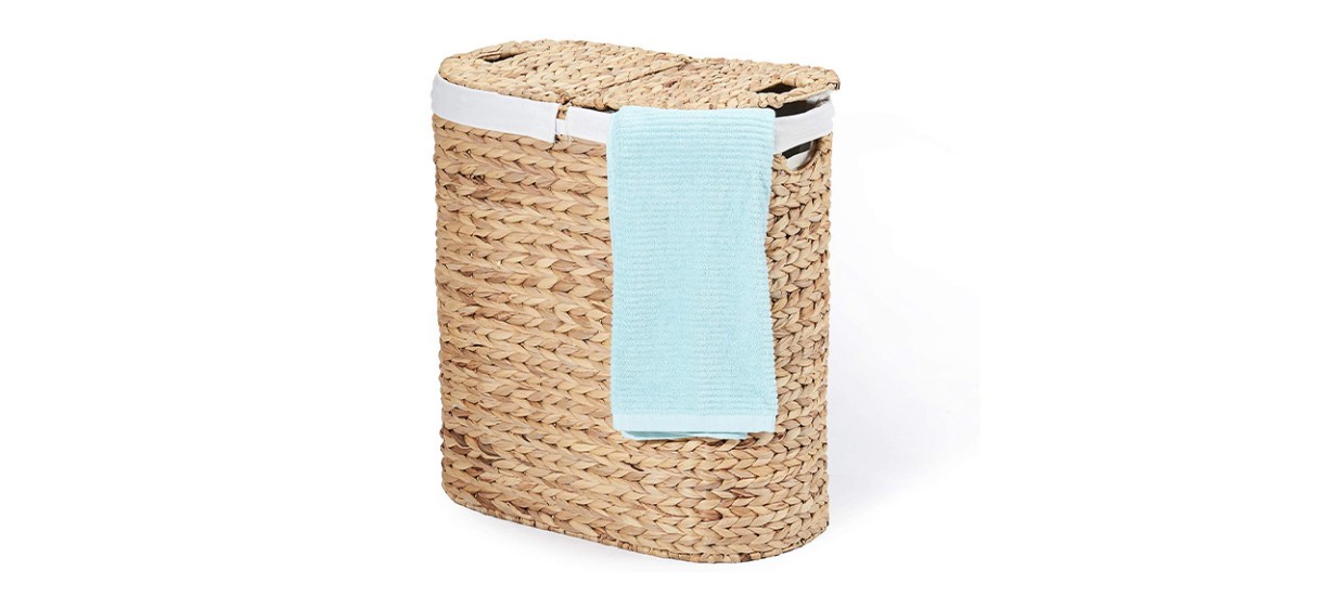 Seville Classics Water Hyacinth Lidded Oval Double Laundry Hamper