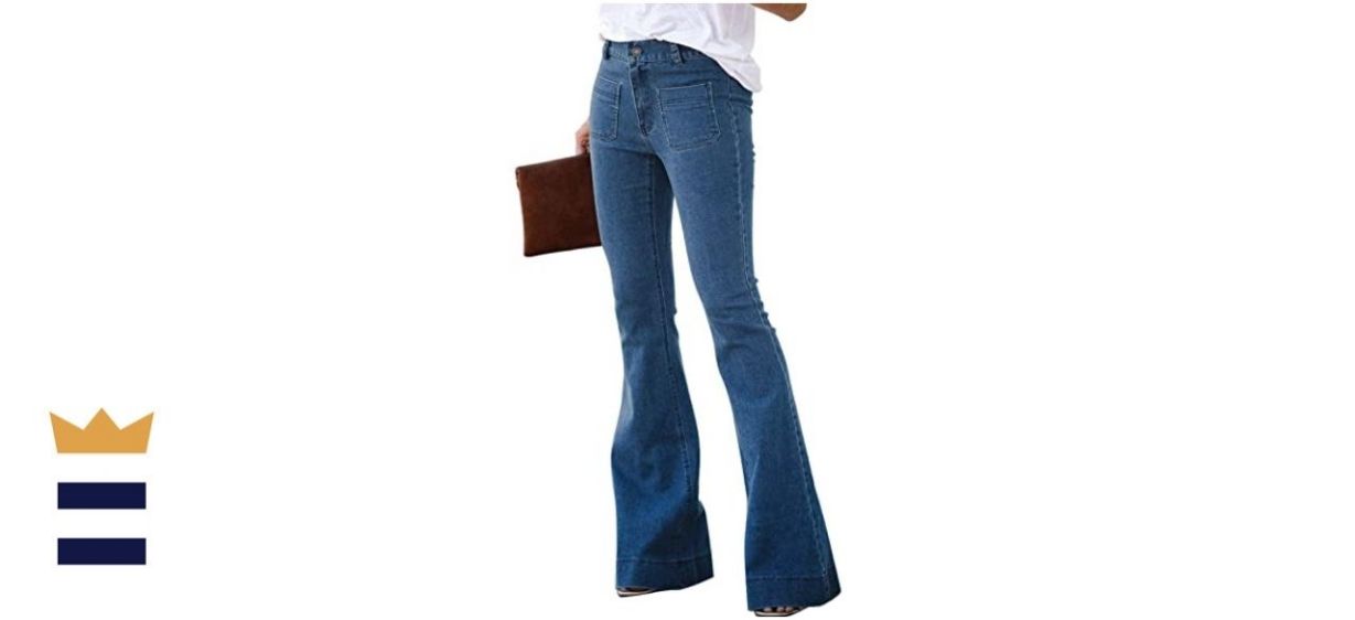 Sidefeel Women’s Flare Jeans Elastic Waist Bell-Bottoms