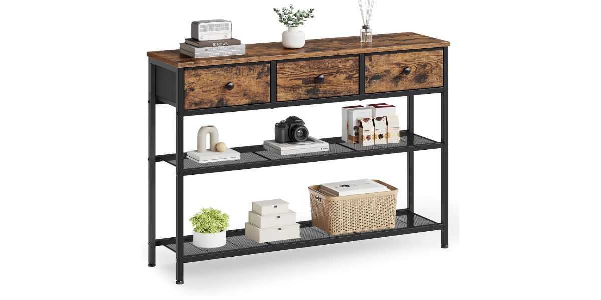 SONGMICS Console Table with 3 Fabric Drawers