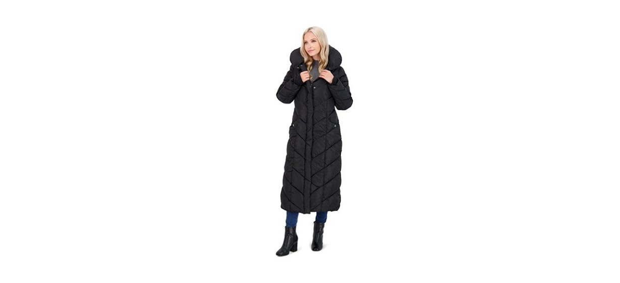 Steve Madden Women’s Long Chevron Maxi Puffer Coat