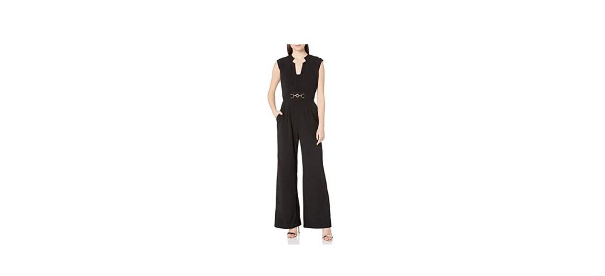 Tahari ASL Women's Sleeveless Notch Neck Jumpsuit