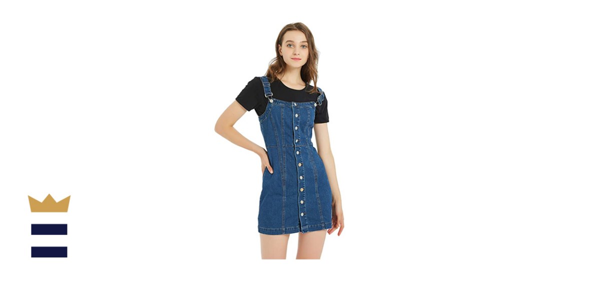 Tronjori Button-Front Classic Denim Overall Dress