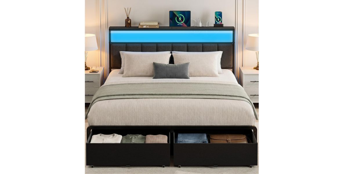 UHTN Queen Bed Frame with 2 Storage Drawers