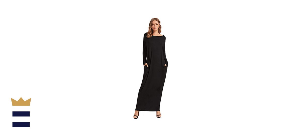 Verdusa Women's Long Sleeve Pocketed Loose Long Lounge Maxi Dress