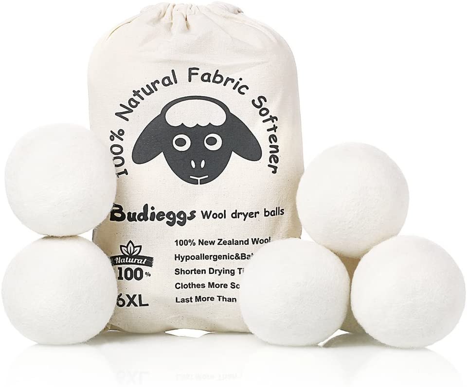 Budieggs Organic XL Wool Dryer Balls, 6 Pack