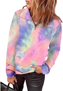 Dokotoo Women's Casual 1/4 Zip Up Tie Dye Hoodie