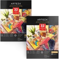 Arteza Watercolor Paper 9x12 Inch, Pack of 2, 64 Sheets
