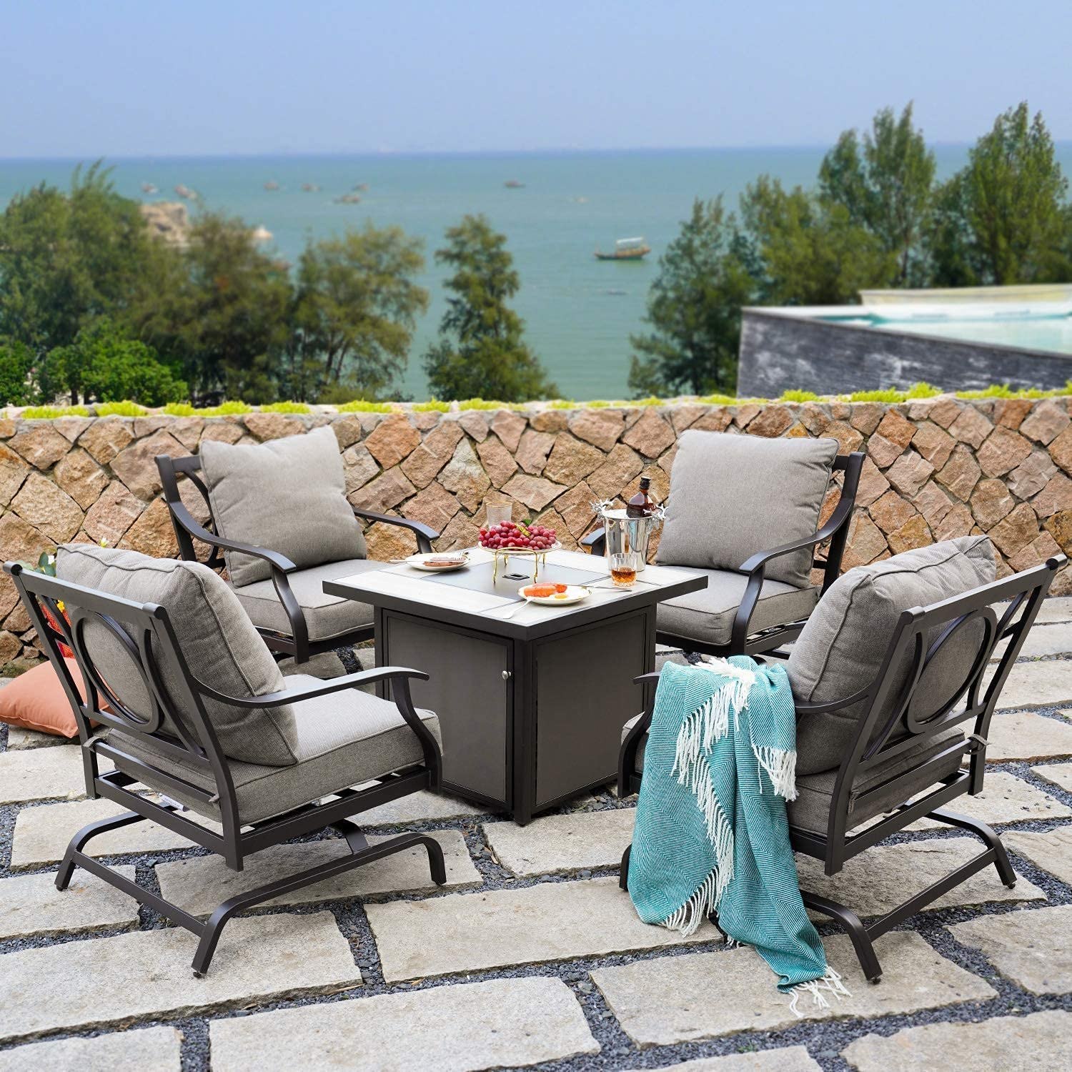 Grand Patio 5-Piece Outdoor Furniture Conversation Fire Table Set