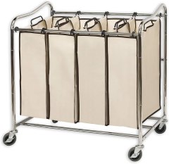 SIMPLE HOUSEWARE 4-Bag Heavy-Duty Rolling Laundry Sorter Cart