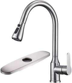 WEWE Single Handle High Arc Brushed Nickel Pull Out Kitchen Faucet