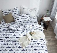 BuLuTu Blue Grey Shark Boys Bedding Duvet Cover Set