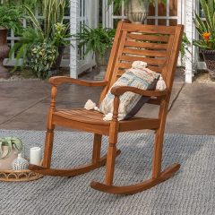 Walker Edison Montego Traditional Acacia Wood Slat Back Patio Rocking Chair