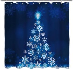 Sunlit Blue Christmas Snowflake Tree Shower Curtain