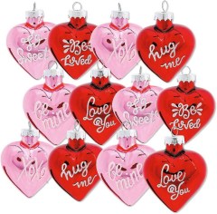 Lillian Vernon Glitter Words Glass Heart Valentine's Day Ornaments, Set of 12