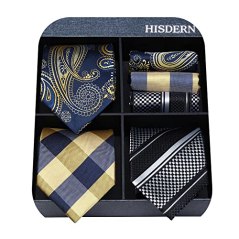 HISDERN Classic Men's Silk Necktie & Pocket Square