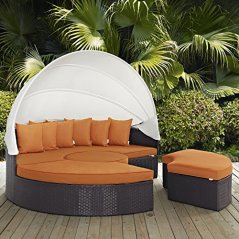 Modway Quest Circular Outdoor Wicker Rattan Patio Daybed with Canopy