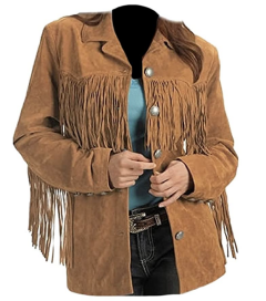 Classyak Women's Fashion Stylish Suede Leather Fringed Jacket