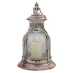 Stonebriar Antique White Metal Candle Lantern