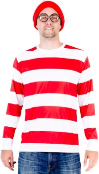 Where's Waldo Shirt, Hat, and Glasses Deluxe Halloween Costume